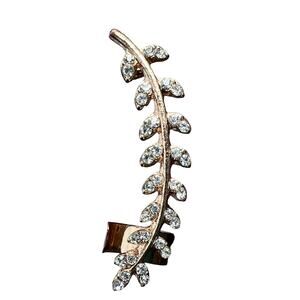 Rhinestone studded gold tone climber cuff leaf post earring